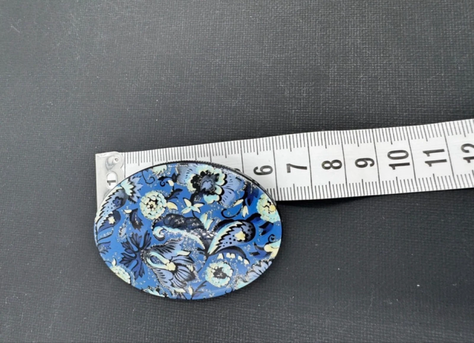 Vintage Broche Blauw Bloemenpatroon - Ovaal – photo 4
